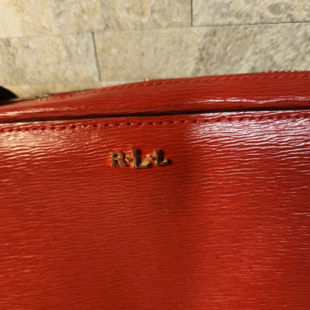 Lauren Ralph Lauren Red Textured Leather Crossbody Camera Bag Gold RLL Logo